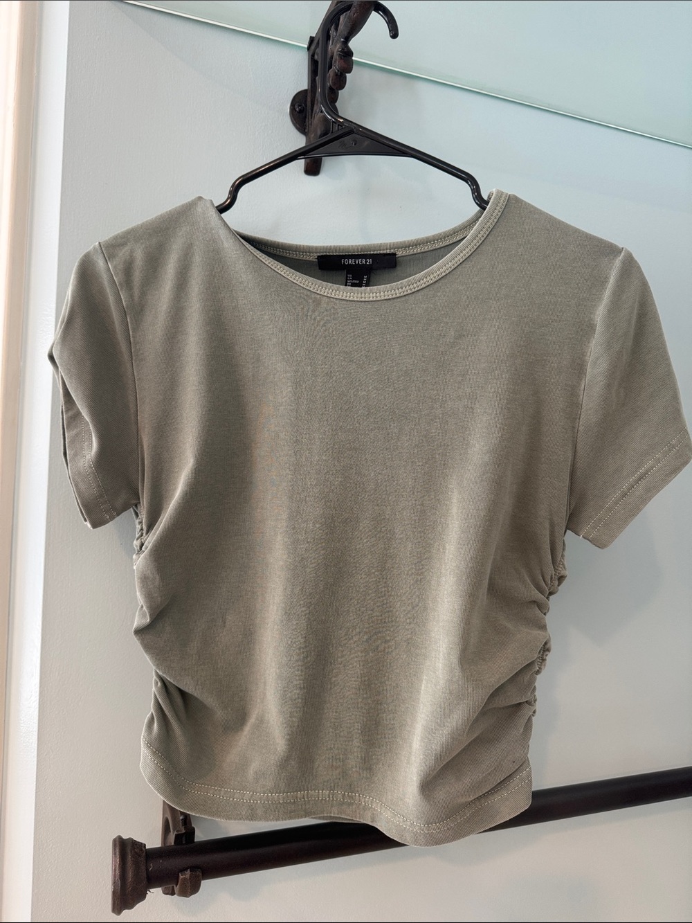 Forever 21 Olive Green Ruched Side Crop Top